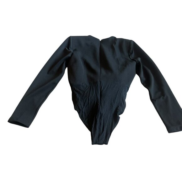 Bardot Anya Bodysuit Black Long Sleeve Knot Waist Deep Plunge Size 8 Medium - Picture 7 of 12